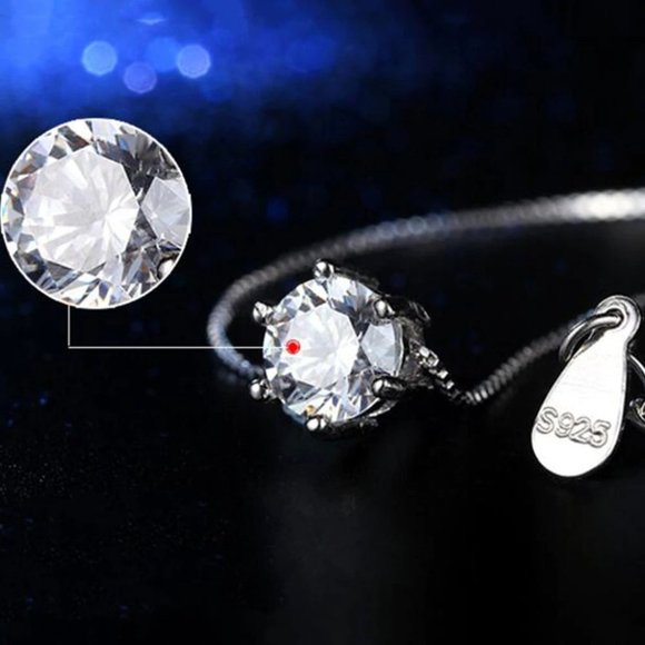 NEW 2ct Solitaire Diamond Sterling Silver Necklace - Picture 4 of 9